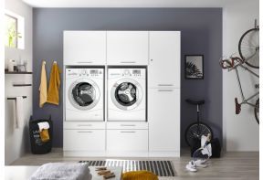 Wasmachine kast duo wit met linnenkast en lades