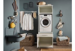Laundry Economy Waskamer opstelling met Wasmachine verhoger en bovenkast | Wit