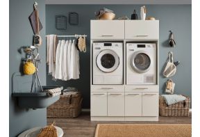 Laundry Economy Duo Waskamer opstelling met Wasmachine verhoger en bovenkasten | Wit
