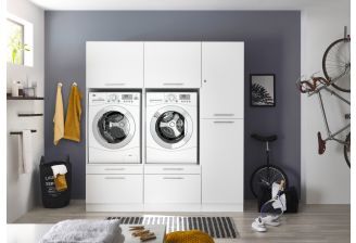 Wasmachine kast duo wit met linnenkast en lades