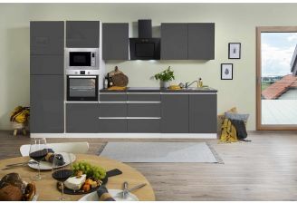 Vooraanzicht complete grijze keuken