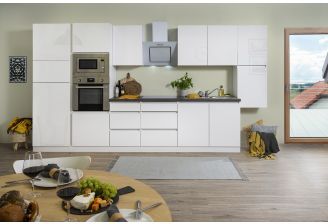 Complete keuken Meister Premium 385cm in wit hoogglans- sfeerfoto- voorzicht