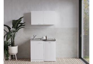 Meister mini keuken wit 100cm-sfeerfoto-koelkast-kookplaat-afwasbak