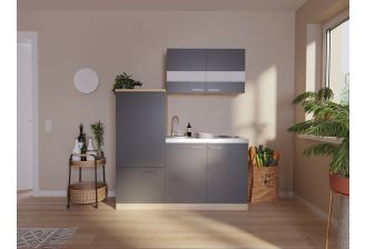 kleine keuken 160cm grijs met koelkast en kookplaat