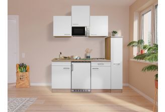 Kleine keuken Meister B180cm eiken met apothekerskast-03-sfeerfoto-keuken met wasbak en kookplaat-magnetron