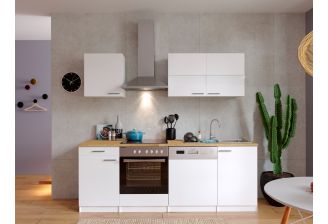 Keuken 220cm wit KB220WWCG voorkant sfeerbeeld - vaatwasser met kookplaat en oven
