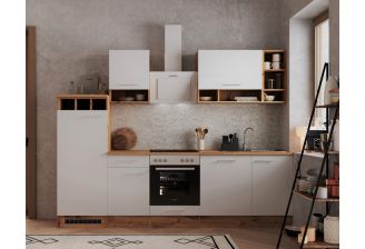 Houten keuken Meister 280 cm.- sfeerfoto met oven kookplaat en spoelbak