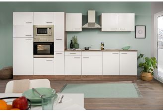 Vooraanzicht van de New york keuken 360 cm in het wit met apparatuur