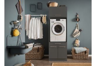 Laundry Economy Waskamer opstelling met Wasmachine verhoger en bovenkast | Antraciet