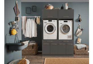 Laundry Economy Duo Waskamer opstelling met Wasmachine verhoger en bovenkasten | Antraciet