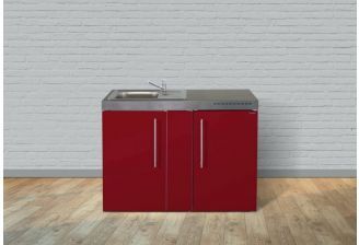 Keukenblok kleur met RVS ombouw-rode kleine keuken-sfeerfoto