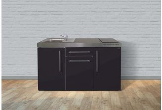 keukenblok-150cm-staal met koelkast sfeerbeeld