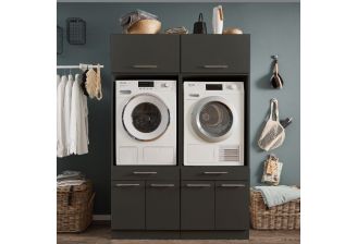 Laundry Economy Duo Waskamer opstelling met Wasmachine verhoger en bovenkasten | Antraciet
