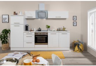 Premium Design keuken in hoogglans wit met apparatuur- sfeerfoto voorkant