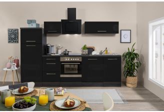 Complete Meister Design keuken 280 cm in zwart met eiken ombouw