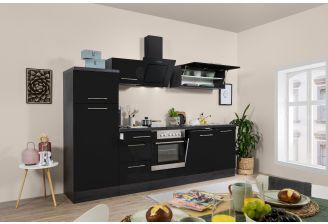 Complete Meister Design keuken 280 cm in zwart met eiken ombouw