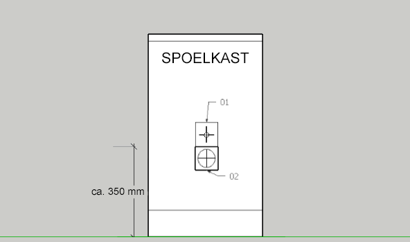 Tekening van de aansluitpunten van de spoelkast
