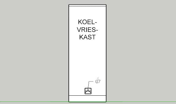 Tekening van de aansluitpunten van de koel/-vries kast