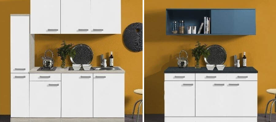 Mini keuken optifit Klick met twee pits kookplaat en witte frontjes 