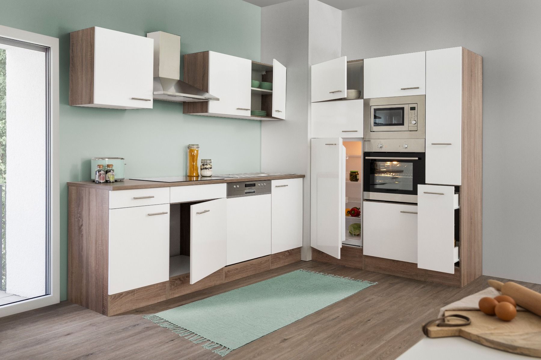 New York houten keuken opgesteld in twee aparte delen